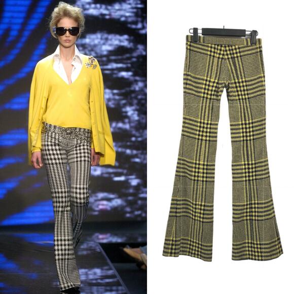 Versace | Vintage Y2K Yellow Black Houndstooth Low Rise Trousers 0 - Picture 1 of 13